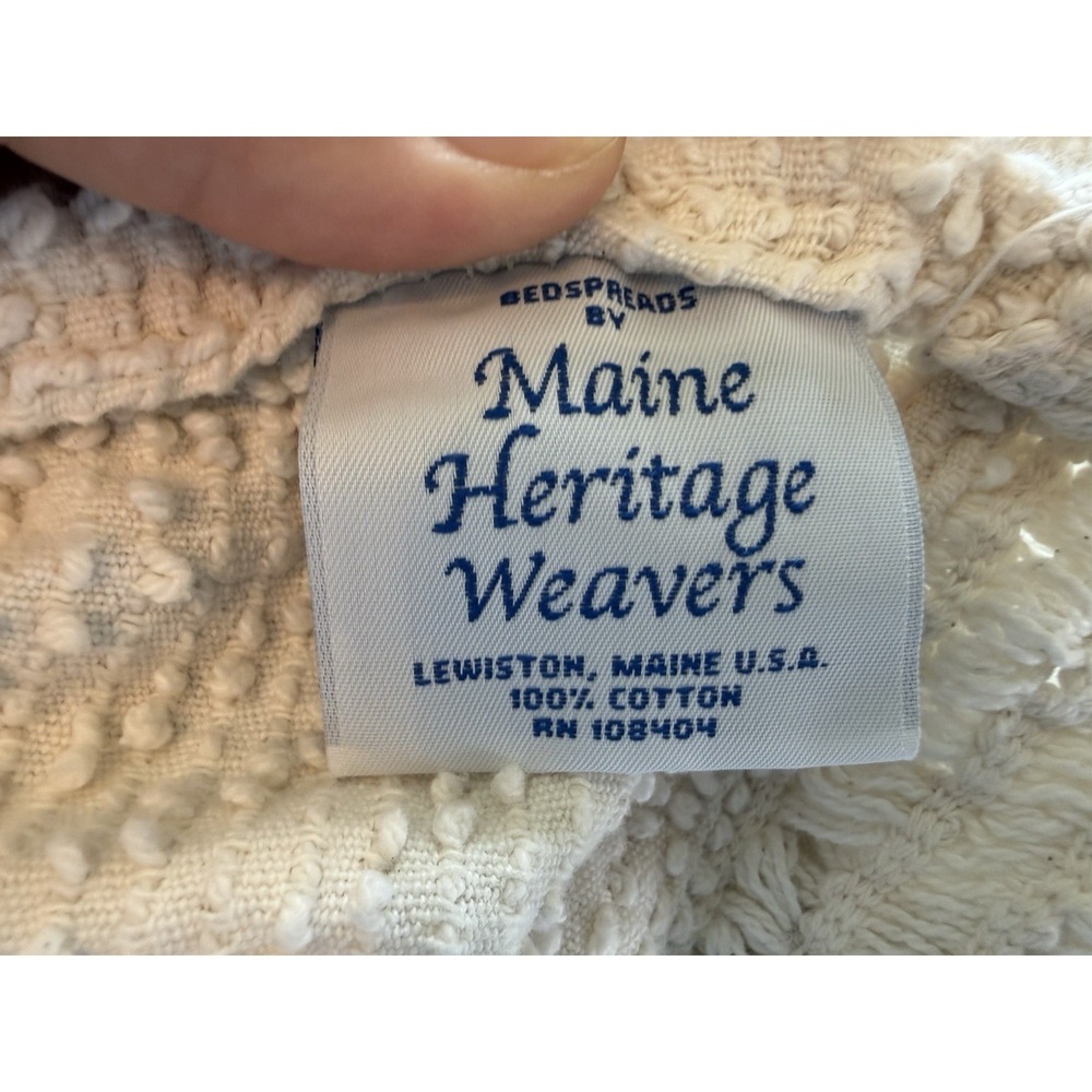 Vintage Maine Heritage Weavers Cream Off White Hobnail Coverlet Bedspread 120x96 - Picture 10 of 11